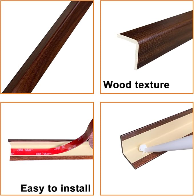 Wall Corner Protector 3PCS 45" Corner Molding Trim Grey Wood Grain Corner Trim - Image 6