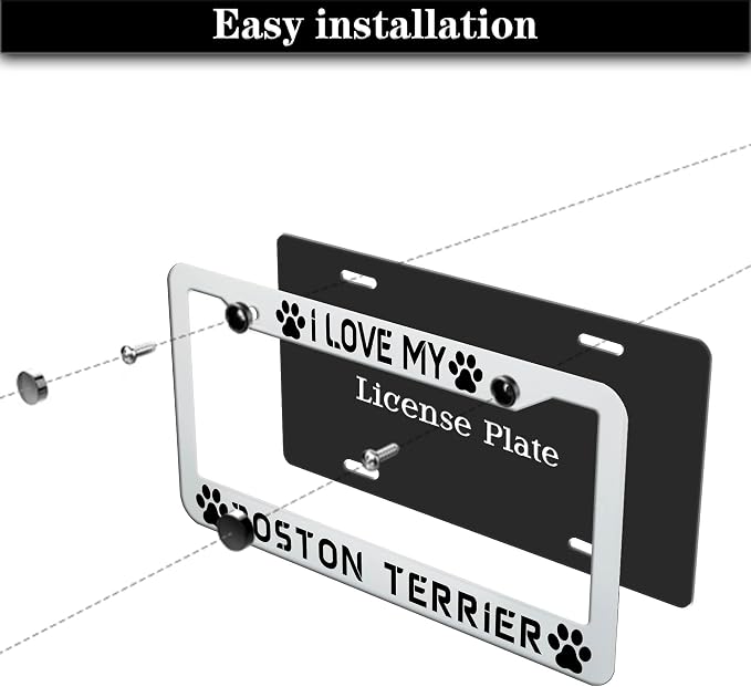License Plate Holder Black and White License Plate Frames I Love My Boston - Image 7