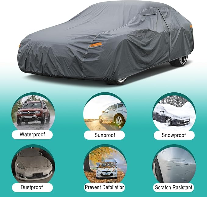16 Layers Car Cover Waterproof All Weather, Heavy Duty Full Exterior Cover - Image 4