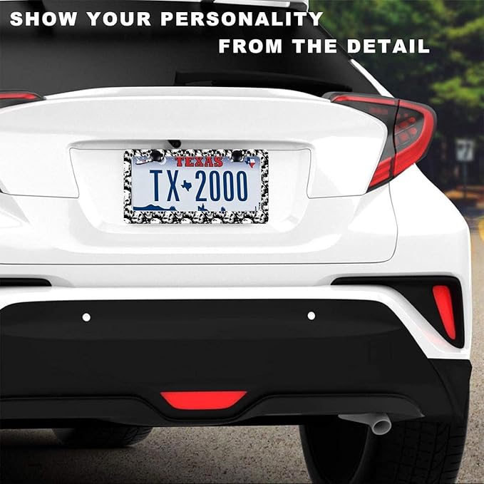 Skull License Plate Frame Black and White Skull License Plate Holder Cool Auto - Image 2