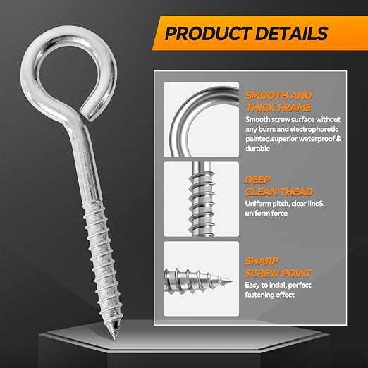 2Pcs 6 Inch Heavy Duty Screw Eyes Hooks, 304 Stainless Steel Self Tapping - Image 8