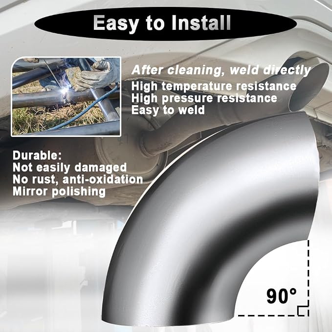 Cotonake OD 3.5 Inch 90 Degree SS304 Stainless Steel Bend Tube Exhaust Elbow - Image 5