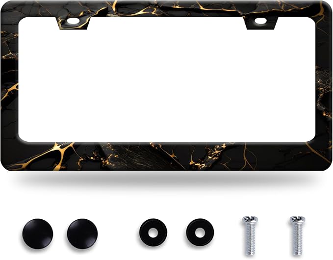 Marble License Plate Frame Black Gold Marble Printed License Plate Stainless by GORSNKYE