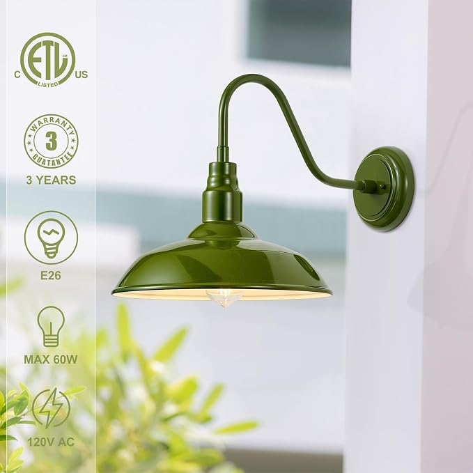 14in Outdoor Gooseneck Lights for Farmhouse, Barn Style Goose Neck Wall Light - Image 3