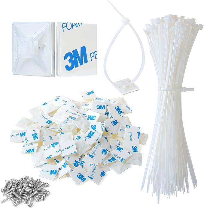 3/4" 3M Back-Glue Self Adhesive White Strong Cable Zip Tie Mounts 100pcs by XHF
