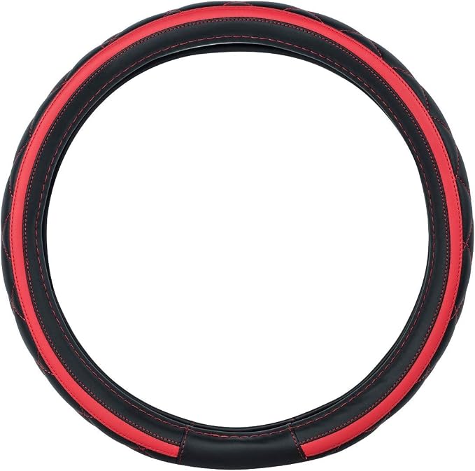 CAR PASS Sporty Quilting Leather Universal Fit Steering Wheel Cover, Fit - Image 7