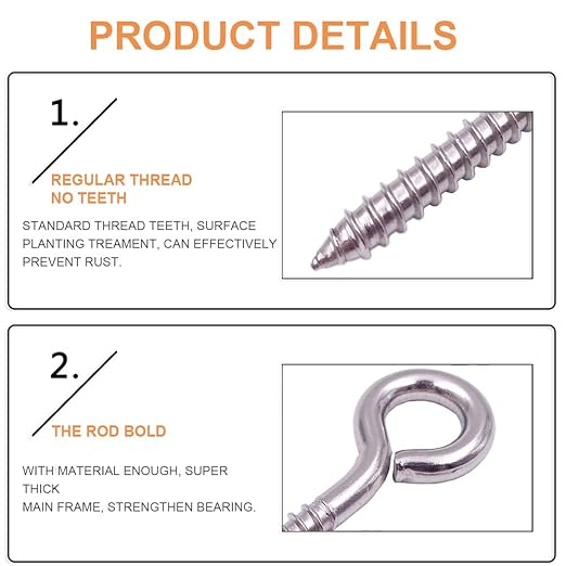 24 Pack, 3-1/5 Inch 304 Stainless Steel Eye Shape Screws Metal Hook, Heavy Duty - Image 5