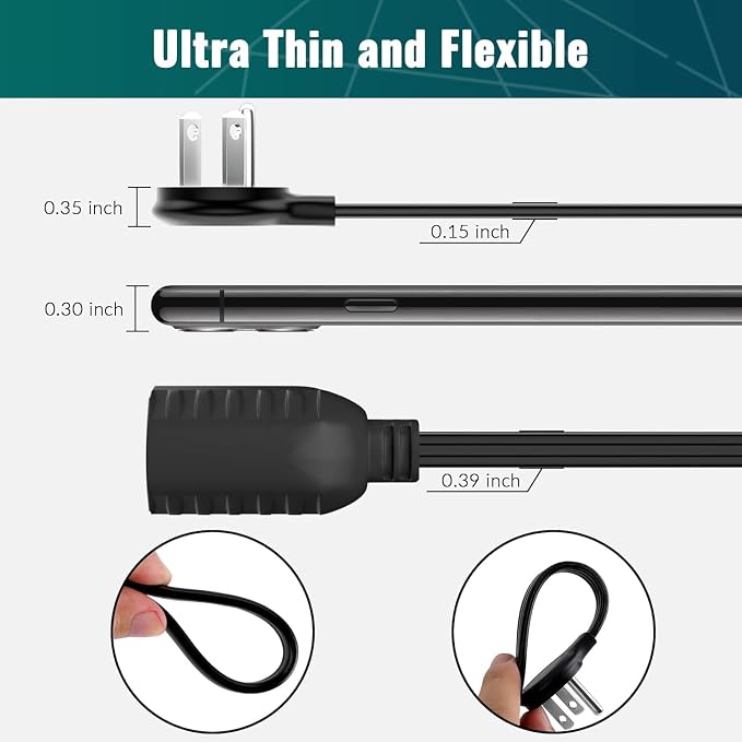 Elecan Flat Plug Extension Cord 50 Ft - Image 2