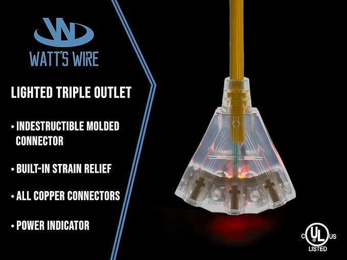 15 ft - 12 Gauge Heavy Duty Extension Cord - 3 Outlet Lighted SJTW - - Image 3