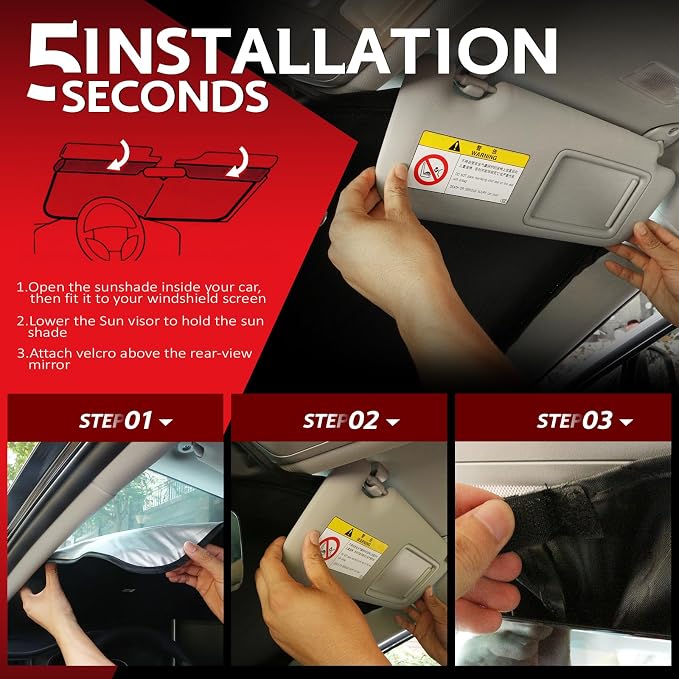 KAYZT Windshield Sun Shade for 2020-2025 Nissan Sentra Sedan Foldable Sunshade - Image 5