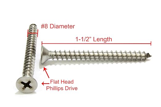 Bolt Dropper #8 X 1-1/2'' Stainless Steel Flat Head Phillips Wood Screw - Image 2