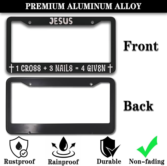 Fun License Plate Frame Cover Black and White License Plate Frames Jesus 1 - Image 3