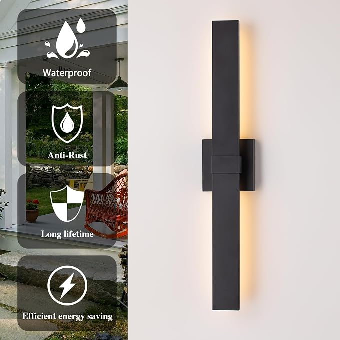 2-Pack Modern Outdoor Wall Light Exterior Black LED Patio Wall Light Fixture - Image 5