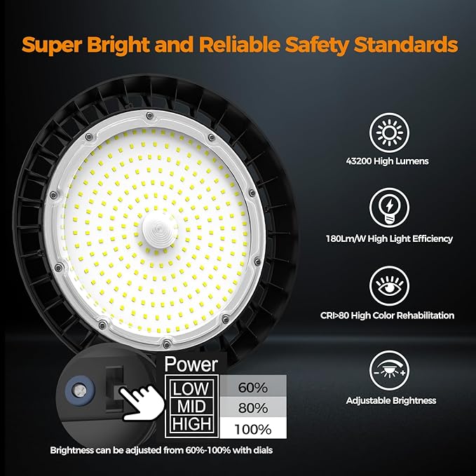 High Bay Lights LED UFO Light 240W LED Shop Lights 6000K IP65 Commercial Bay - Image 3