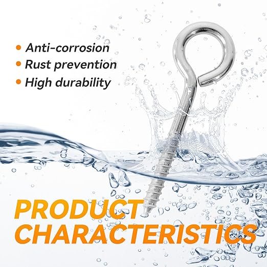 2Pcs 6 Inch Heavy Duty Screw Eyes Hooks, 304 Stainless Steel Self Tapping - Image 4