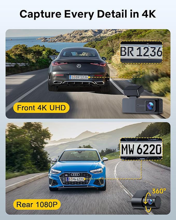 GKU Dash Cam Front and Rear, 3.18'' Touchscreen, 4K+1080P Dashcam, Built-in GPS - Image 2