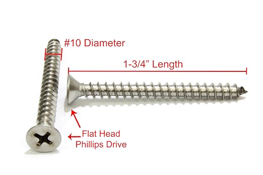 Bolt Dropper #10 X 1-3/4'' Stainless Steel Flat Head Phillips Wood Screw - Image 2