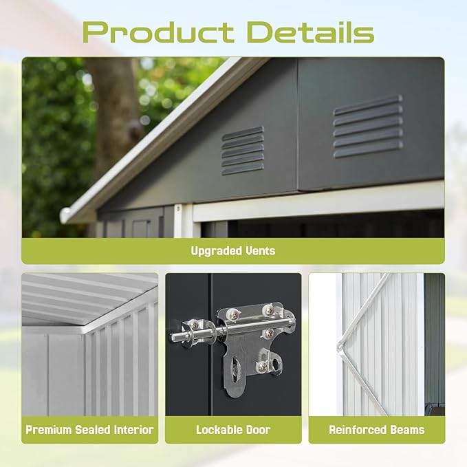 10' x 8' XL Outdoor Storage Shed, Sturdy Metal Building w/Lockable Doors - Image 6