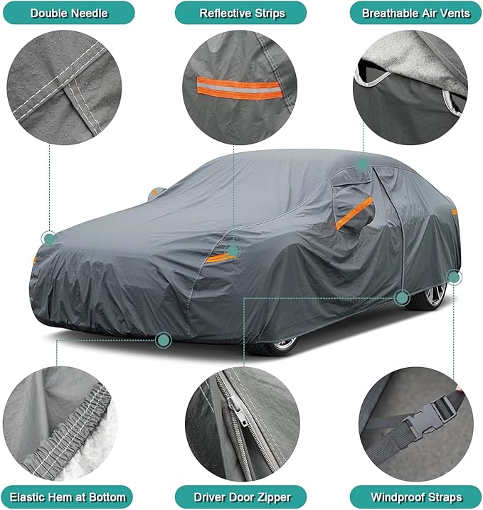16 Layers Car Cover Waterproof All Weather, Heavy Duty Full Exterior Cover - Image 3