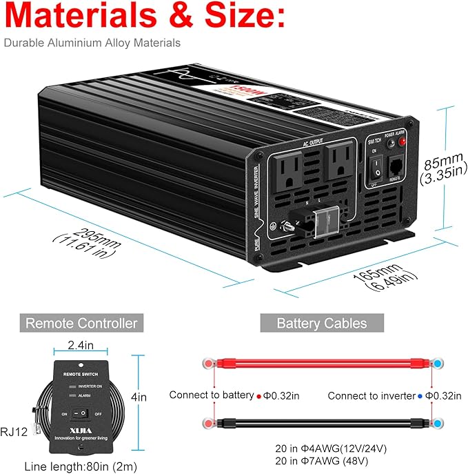Xijia 1500W Pure Sine Wave LCD-Display DC 24V Inverter AC 120V 60HZ Solar - Image 7