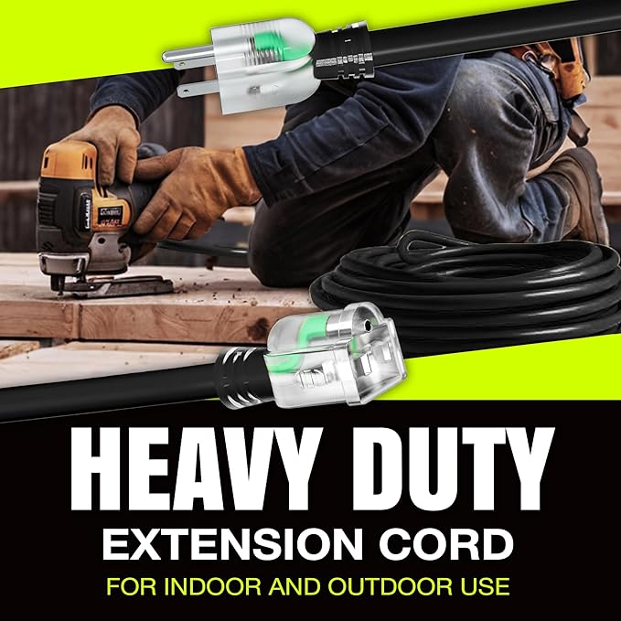 75ft Outdoor/Indoor Extension Cord 16/3 Gauge Heavy Duty 3 Prong SJTW, - Image 7