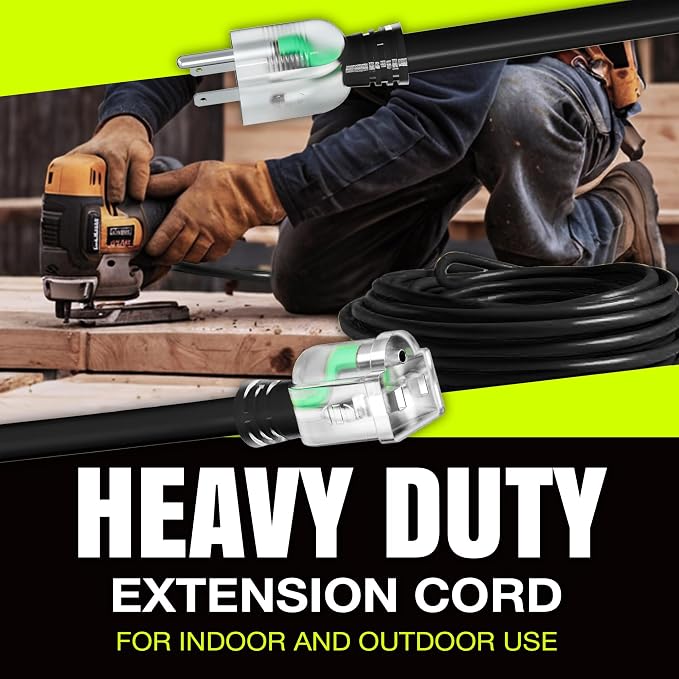 50ft Outdoor/Indoor Extension Cord 14/3 Gauge Heavy Duty 3 Prong SJTW, - Image 7