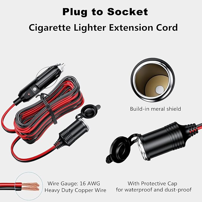 KEWIG 12/24V Car Cigarette Lighter Extension Cord - 26FT Cigarette Lighter Plug - Image 4