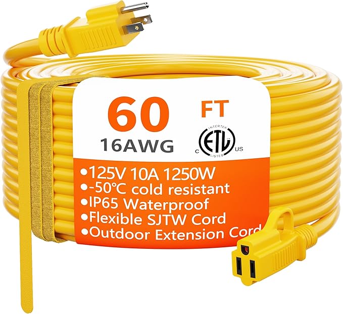 HUANCHAIN Outdoor Extension Cord 60 Foot Waterproof, 16/3 Gauge Flexible by huanchain