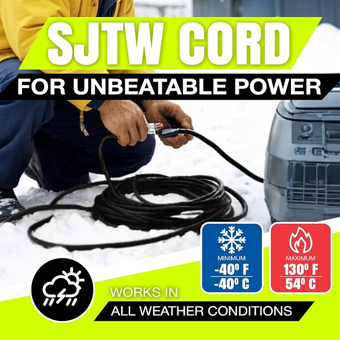 25ft Outdoor/Indoor Extension Cord 16/3 Gauge Heavy Duty 3 Prong SJTW, - Image 8