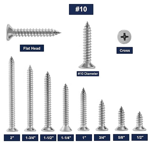 #10 x 1" Wood Screw 100Pcs 18-8 Stainless Steel Screws Flat Head Phillips Fast - Image 3