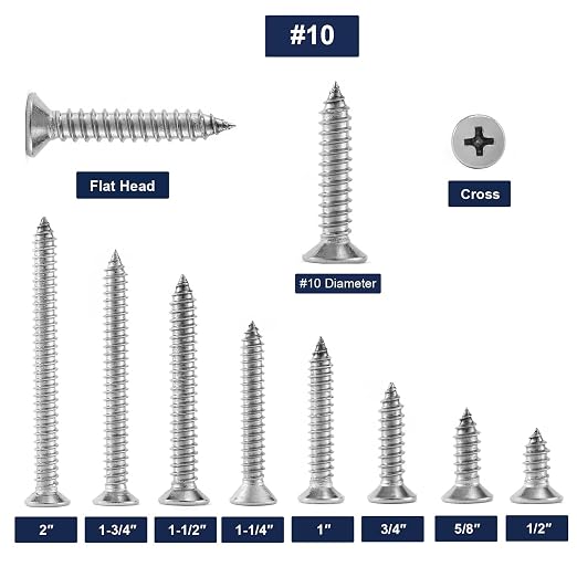 #10 x 1/2" Wood Screw 100Pcs 18-8 Stainless Steel Screws Flat Head Phillips - Image 3