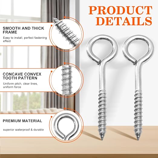 2Pcs Self Tapping Eyelet Screw Eye Bolt，6 Inch Heavy Duty Screw Eyes Hooks ，M10 - Image 5