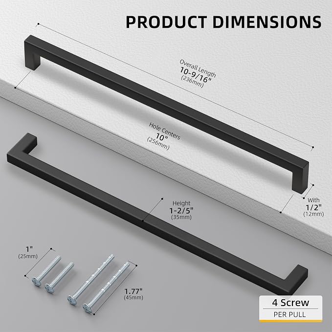goldenwarm 45 Pack 10 Inch Black Cabinet Handles Matte Black Drawer Pulls - Image 2