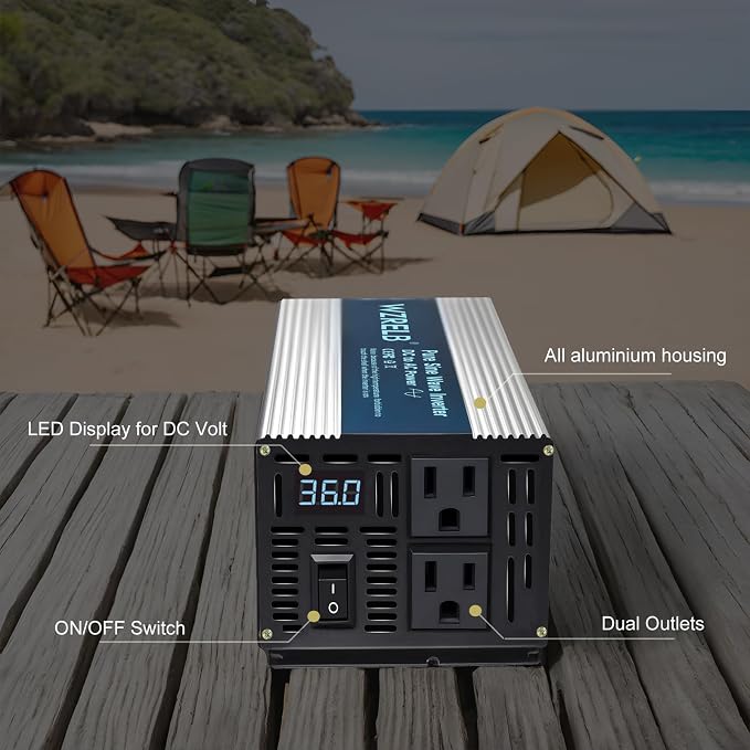 WZRELB 1000W Pure Sine Wave Inverter 36V DC to 110V 120V AC, Car Power Inverter - Image 2