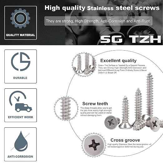 #10 x 1/2" Wood Screw 100Pcs 18-8 Stainless Steel Screws Flat Head Phillips - Image 4