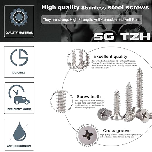 #8 x 3/4" Wood Screw 100Pcs 18-8 Stainless Steel Screws Flat Head Phillips Fast - Image 4