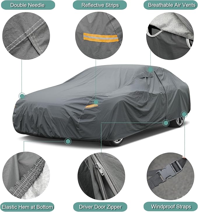 16 Layers Car Cover Waterproof All Weather, Heavy Duty Full Exterior Cover - Image 3