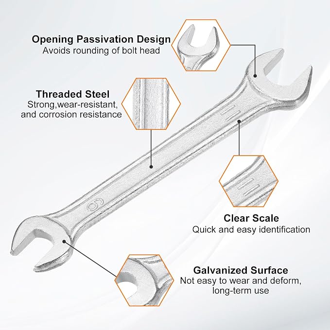 HARFINGTON 5pcs Double Open End Wrench 9mm x 11mm Metric 15 Degree Offset Angle - Image 4