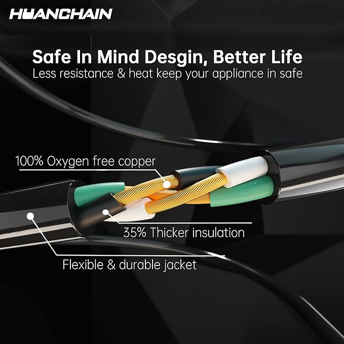 HUANCHAIN Indoor Outdoor Black Extension Cord 20 ft Waterproof, 16/3 Gauge - Image 3