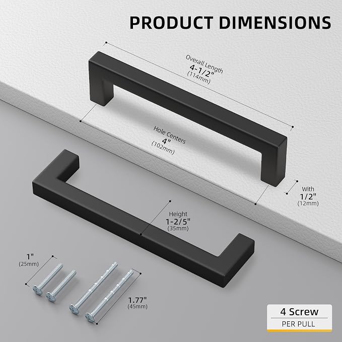 goldenwarm 100 Pack 4 INCH Black Square Bar Cabinet Pull - Image 2
