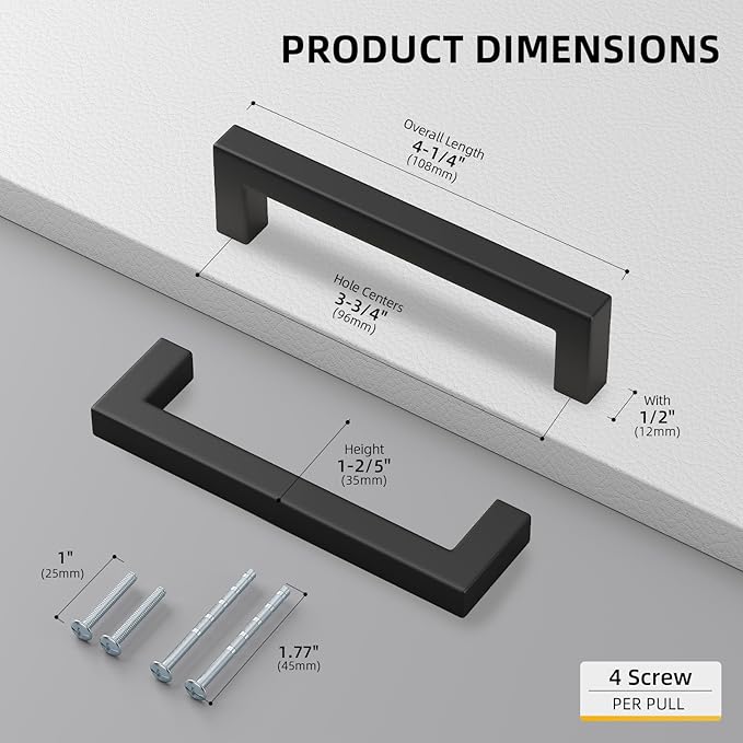 goldenwarm 50 Pack 3 3/4 Inch Black Cabinet Handles Matte Black Drawer Pulls - Image 2