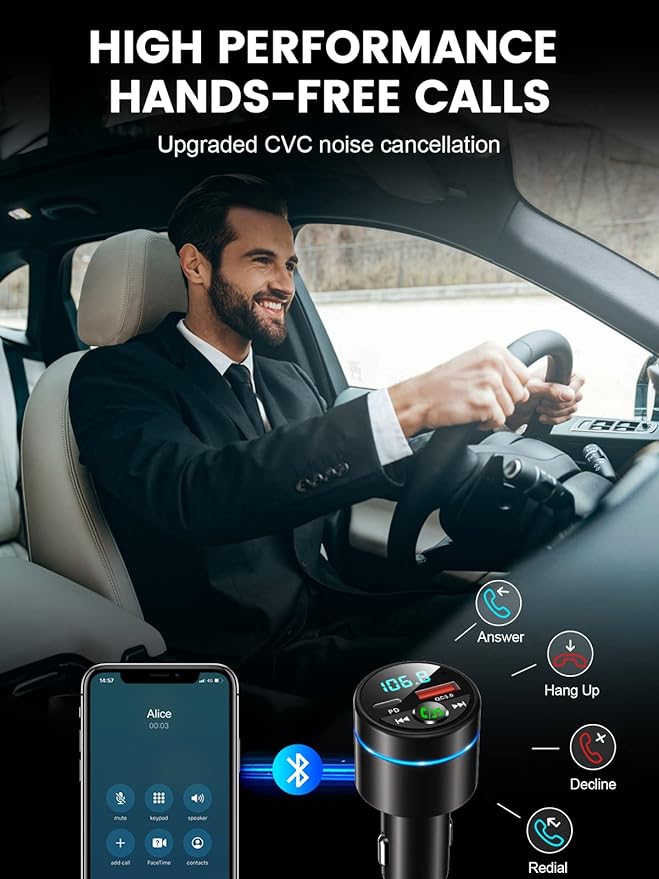FM Transmitter for Car Bluetooth 5.3, PD 30W & QC3.0 18W Fast Car Charger - Image 6