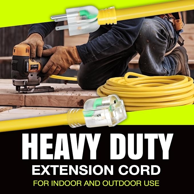 10ft Outdoor/Indoor Extension Cord 14/3 Gauge Heavy Duty 3 Prong SJTW, - Image 7