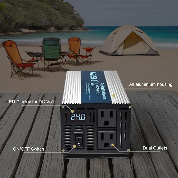 WZRELB 1000W Pure Sine Wave Inverter 24V DC to 110V 120V AC, Car Power Inverter - Image 2