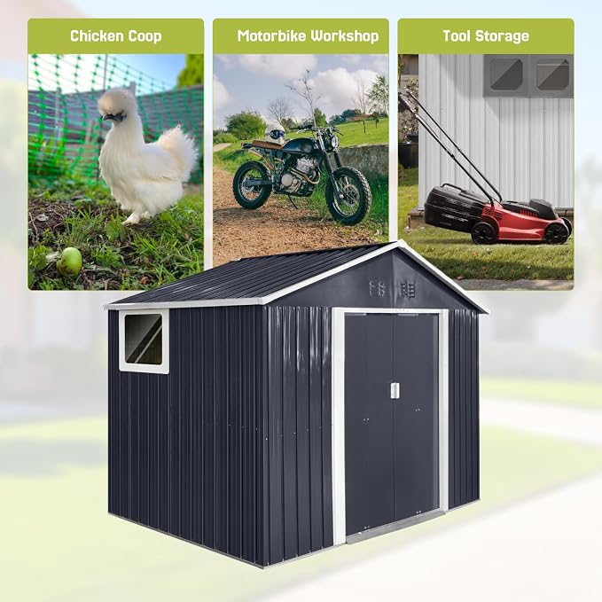 9.1' x 6.4' Outdoor Storage Shed, Sturdy Metal Building w/Windows & Lockable - Image 5