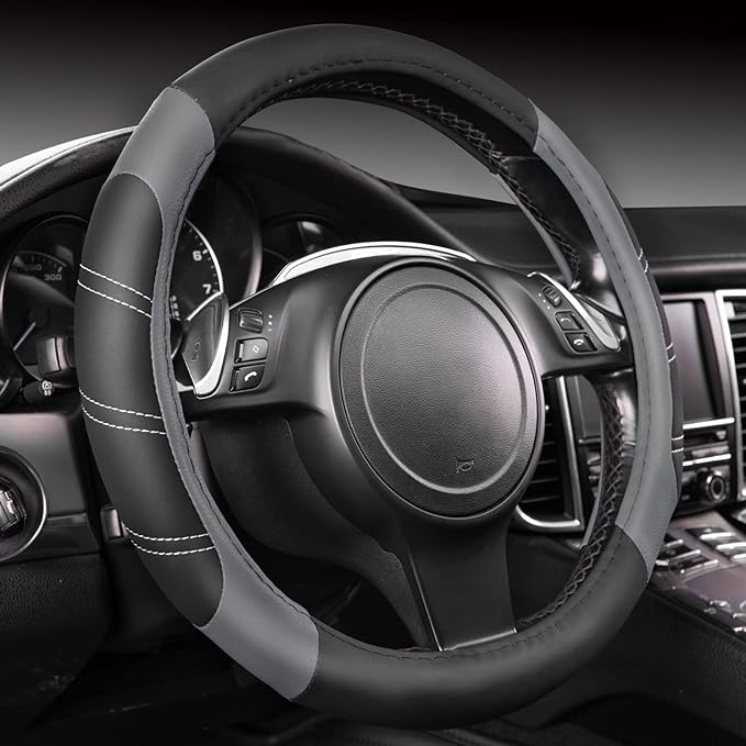 CAR PASS Line Rider Microfiber Leather Sporty Steering Wheel Cover Universal by CARPASS