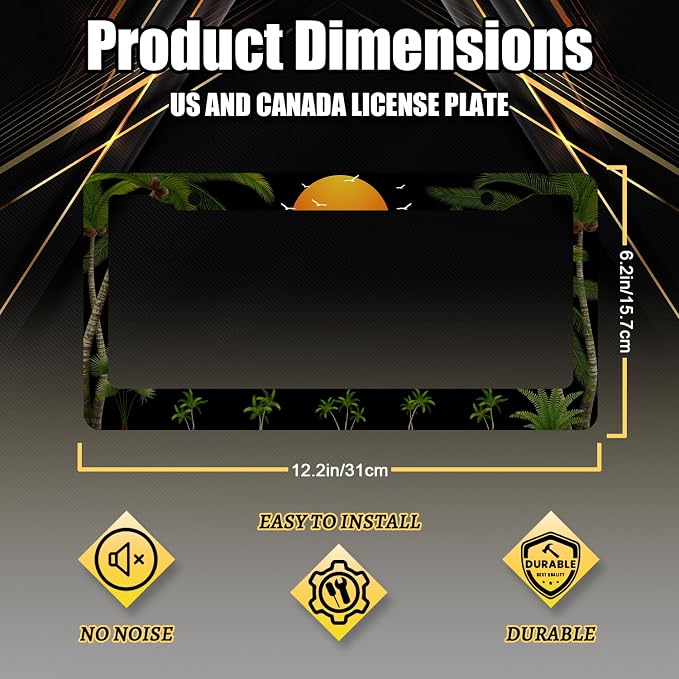 Palm Trees Sunset License Plate Frame Tropical Plants License Plate Holder - Image 2