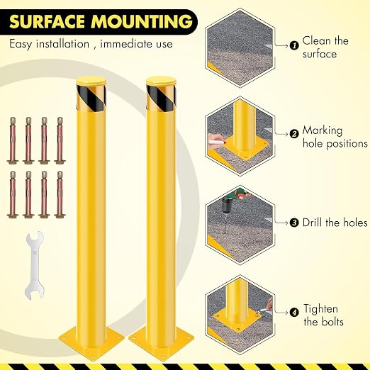 6 Pack Safety Bollard Post, 30 Inch Height 4.5 Inch Diameter Yellow Pipe Safety - Image 4