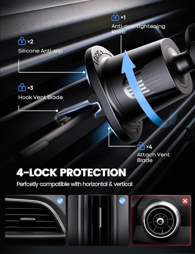 Lamicall 2025 Wider Clamp & Metal Hook Car Phone Holder Vent Phone Holders - Image 3