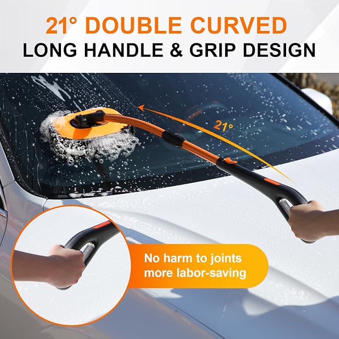 Car Wash Brush with Long Handle, 2 Replaceable Microfiber Mop Heads and 1 - Image 2